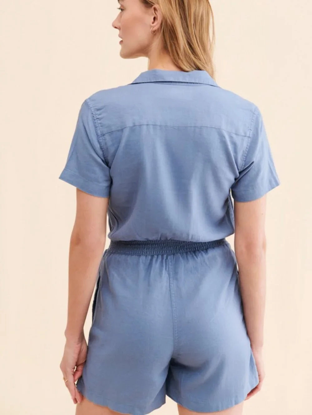 New! Onia Denim Blue Camp Collar Linen Playsuit Romper XS NWT 38620